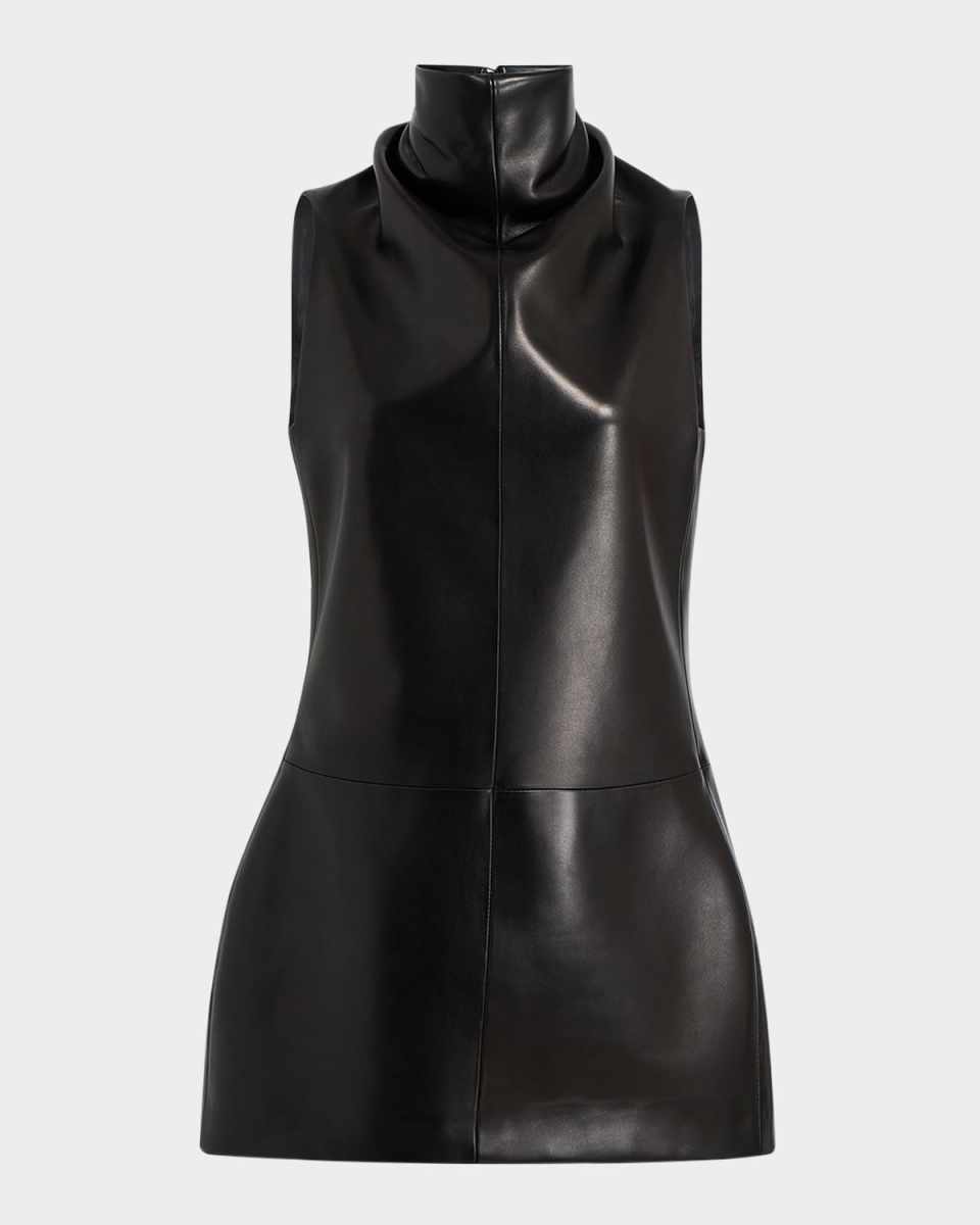 Daria Turtleneck Leather Mini Dress